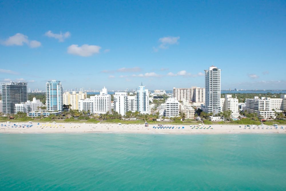 Miami Beach remodeling contractor illustrates area covered for service. Oceanfront apartment homes occupying upper portion of the photo.